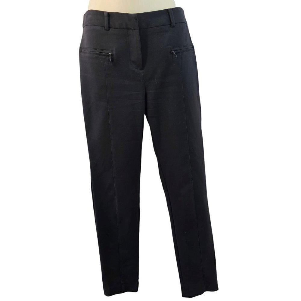 Neiman Marcus Black Ankle Pants Stretch Poly Cotton Blend Mid Rise Zip Womens 6